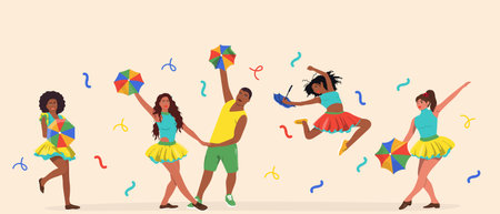 <p>Carnival and music festival banner. Frevo dancing flat vector illustration.</p>のイラスト素材