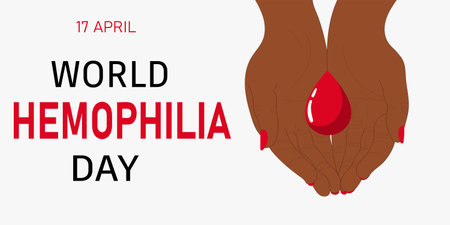 Hemophilia day horizontal banner. Hands holding blood drop.のイラスト素材