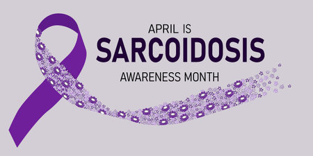 Sarcoidosis ribbon with flowers. purple awareness ribbon. immune system disease.のイラスト素材