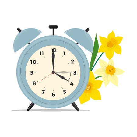 Clocks with Narcissus. Change your clock card for Spring Forward. hand drawn spring forwardのイラスト素材