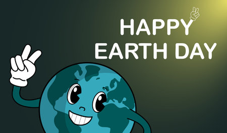 Happy Earth Day banner. cartoon planet. vector illustration.のイラスト素材
