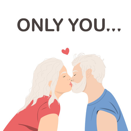 Old couple kissing. Only you. Vector illustration.のイラスト素材