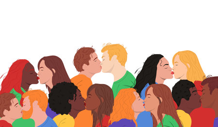 LGBT Pride banner with copy space. Kissing homosexual couples on white background. Can add your textのイラスト素材