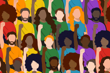 Seamless pattern of people in rainbow colors. LGBT Pride Month background.のイラスト素材