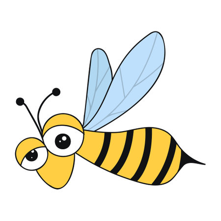 Crazy cartoon bee on white background. Artistic freehand drawing.のイラスト素材