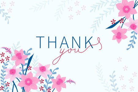 Thank you floral card. Horizontal appreciation banner. vector illustrationのイラスト素材