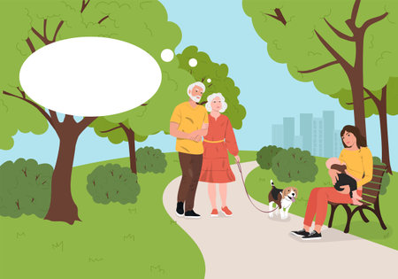 An elderly couple saw a woman breastfeeding a child in the park. breastfeeding in public concept. vector illustrationのイラスト素材