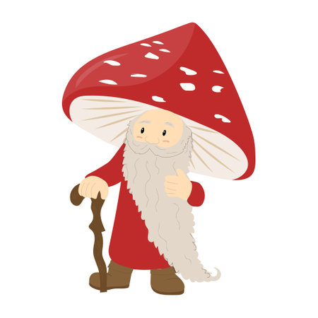 Amanita gnome mushroom. Poisonous toadstool fly agaric. vector fairy tale characterのイラスト素材