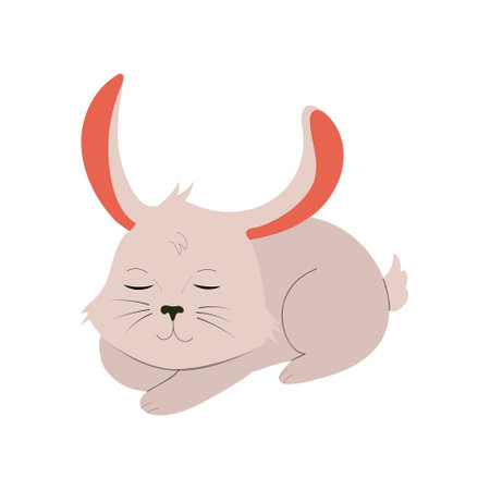 Sleeping bunny isolated on a white background. Hand drawn vector illustration of rabbitのイラスト素材