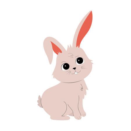 Sitting cartoon rabbit isolated on white background. Hand drawn vector illustration of bunnyのイラスト素材