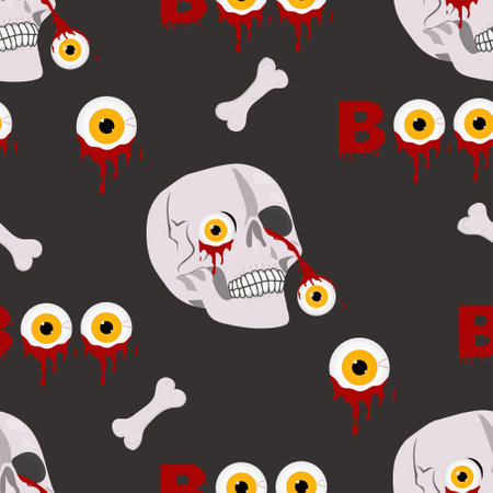 Creepy bloody eyes and skulls halloween seamless pattern. Great for prints, digital paper, textile. Happy Halloween background.のイラスト素材