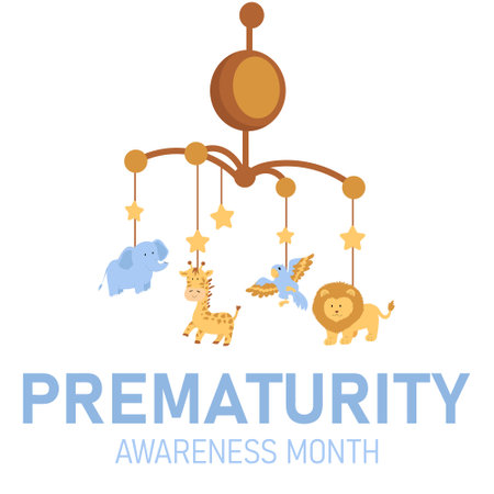 Prematurity awareness month is observed every year in November. Hanging toys on a white backgroundのイラスト素材