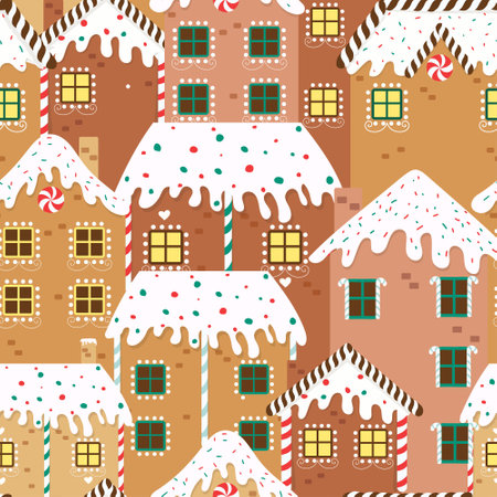 Gingerbread houses seamless pattern. vector illustration for winter holidays. Gingerbread house dayのイラスト素材