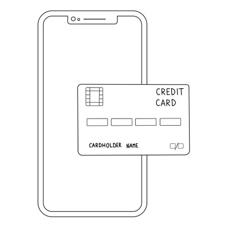 Mobile phone with credit card icon. Smart phone wallet services, online or contactless paymentsのイラスト素材
