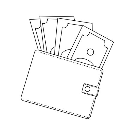 The wallet is full of money outline vector illustration. Finance icon on white background.のイラスト素材