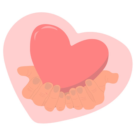 Hands are holding a heart. Vector illustration for greetings card.のイラスト素材
