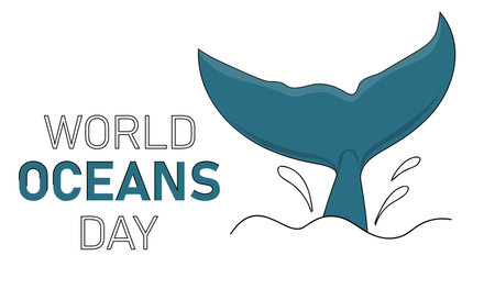 World Oceans Day. A tail of a whale with splash. Vector illustrationのイラスト素材