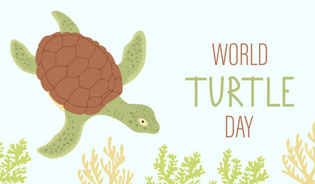 World Turtle Day horizontal illustration. Banner in flat design.のイラスト素材