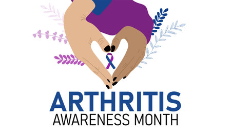 Arthritis awareness month. Hands making heart shape holding awareness ribbonのイラスト素材