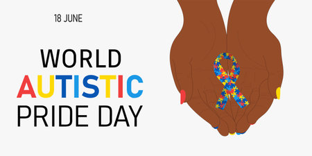 Hands holding awereness Ribbon for supporting people with Autism.のイラスト素材