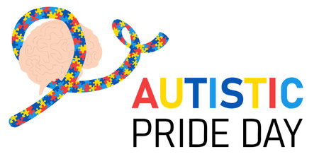 Autistic pride day banner. Ribbon for supporting people illness.のイラスト素材