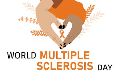 Multiple Sclerosis Day. Hands making heart shape holding awareness ribbonのイラスト素材