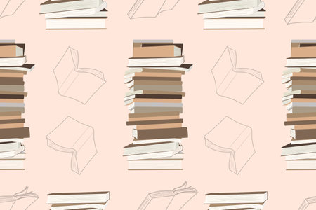 Seamless book stacks background. Hand drawn back to school knowledge conceptのイラスト素材