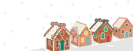Horizontal vector illustration for winter holidays. Gingerbread house day, Christmas, New Year banner with empty spaceのイラスト素材