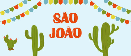 Sao Joao text translation - Saint John. Festa junina vector illustrationのイラスト素材