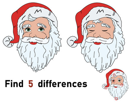 Find 5 differences of Santa Claus. Vector education game for childrenのイラスト素材