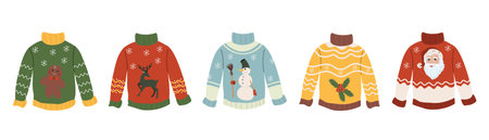 Ugly sweater set. Christmas cute vector illustrationのイラスト素材