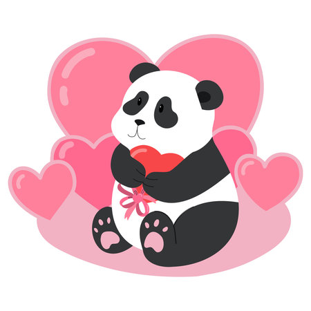 Cute baby panda holding heart. Panda bear in valentine themeのイラスト素材