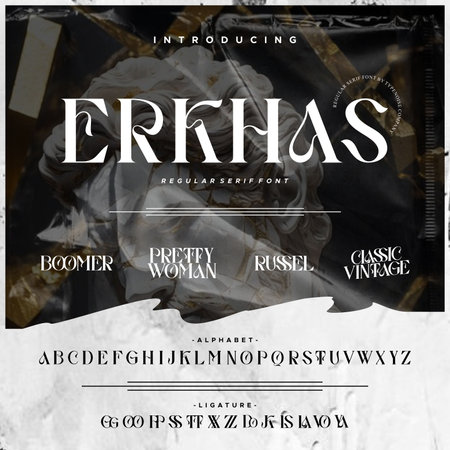 Erkhas Elegan Serif Font. Coffee shop advertising poster design template. Vintage typography.のイラスト素材