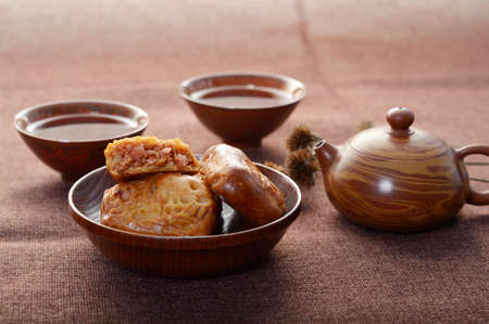Fermented bean curd cakes and teaの写真素材