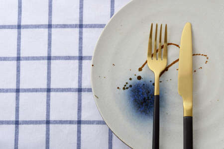 Golden fork food trayの写真素材