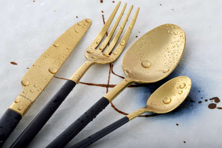 Bath beads gold stainless steel cutlery