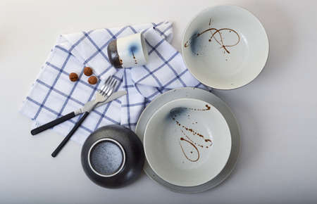 Japanese-style hand-painted Dinnerware top viewの写真素材