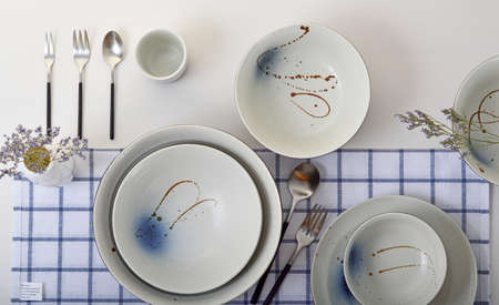 Hand-painted ceramic tableware set topの写真素材