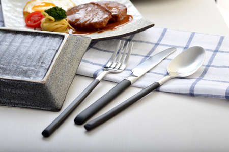 High-grade silver stainless steel cutleryの写真素材