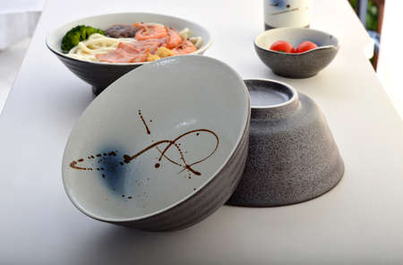 Japanese-style hand-painted ceramic bowlの写真素材