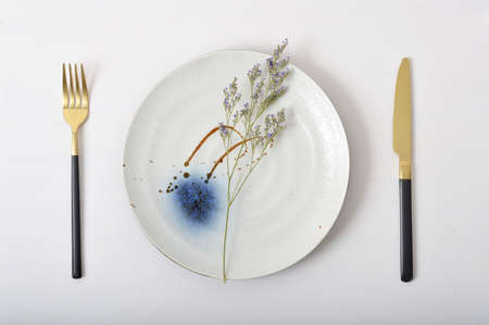 Elegant and fresh hand-painted ceramic discの写真素材