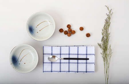 Japanese-style hand-painted ceramic bowl top viewの写真素材
