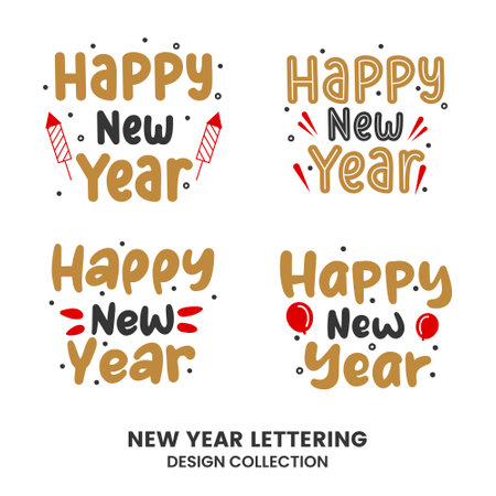 Happy new year typography signs. Vector Lettering Compositions collectionのイラスト素材