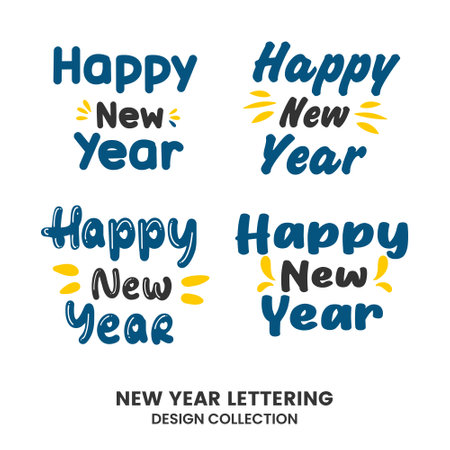 Happy new year typography signs. Vector Lettering Compositions collectionのイラスト素材