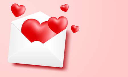 Love Happy Valentine's day background illustration. Beautiful pink background with realistic heart emerges from the envelopeのイラスト素材