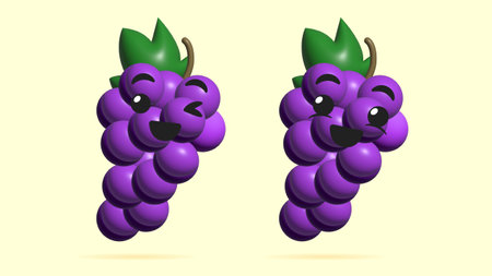 3D Realistic Digital Illustration of Grape fruit cartoon character. Concept art of a happy Grape smiley face icon. Healthy food emoji of Grape fruit. Fresh ripe Grape fruit.の写真素材