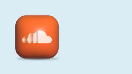 Surabaya, Indonesia - September, 2023: Isolated 3d icon Soundcloud logo, gradient colorful symbol. Music media app.のeditorial素材