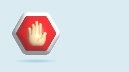 3D Realistic Illustration Stop sign, hand stop symbol, traffic stop, restricted and dangerous signs