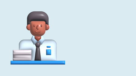 3D illustration of Business man doing a fun gesture with stack documentの写真素材