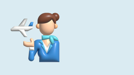 Portrait of an Air Stewardess or air hostess. Essential workers avatar icons 3d Render illustrationの写真素材